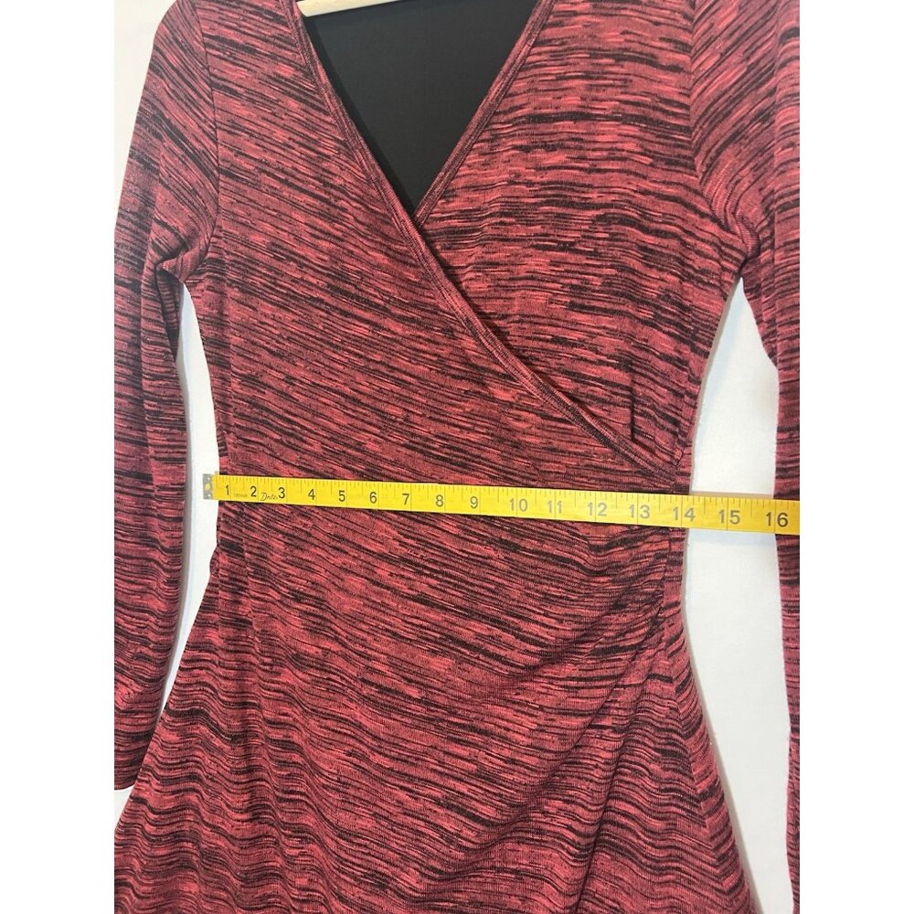 Prana Women Dress Medium Size Burgundy V-Neck Wrap Style Stretch Long Sleeves - Picture 8 of 10